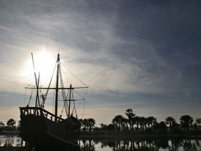 A replica of Caravel 'Pinta' is seen in 2006 at Palos de la Frontera's wharf, where Columbus set off for America.