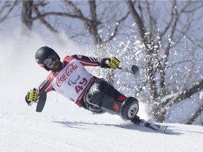 Kurt Oatway of Canada competes in the men's downhill, sitting, at the 2018 Winter Paralympics in Jeongseon, South Korea, Saturday, March 10, 2018.