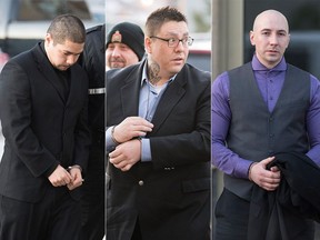 The three men accused of killing, dismembering and decapitating Reno Lee in 2015. From left, Andrew Michael Bellegarde, Bronson Chad Gordon and Daniel Theodore. REGINA LEADER-POST