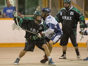 Members of the Saskatchewan Swat junior lacrosse team, shown here in action, will be among those vying for a spot on Team Canada for the 2018 world junior lacrosse championship tournament.