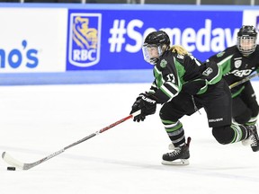 University of Saskatchewan Huskies captain Kaitlin Willoughby scored the first goal for her team against the Saint Mary's Huskies in U Sports national women's hockey quarter-final action Thursday afternoon at London, Ont.