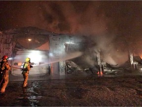 A fire destroyed a large farm structure in the Osler area on Monday, March 19. Photo uploaded March 20. Photo posted on Facebook by Warman Fire Rescue. ORG XMIT: MIF-C-HBaZKrhlFDdBUH