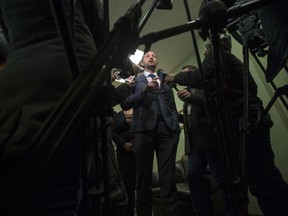 Saskatchewan NDP Leader Ryan Meili speaks to media regarding the upcoming provincial budget at the Saskatoon Nutana Constituency Office in Saskatoon, SK on Thursday, April 5, 2018.