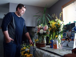 Scott Thomas, father of Evan Thomas, one of the Humboldt Broncos killed in Friday's bus crash, in his family room in Saskatoon, Sask., on April 11, 2018.