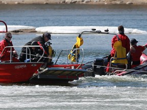 he Saskatoon Fire Department Water Rescue search the river near Gabriel Dumont Park after receiving a report of a person in the river at approximately 11:00 a.m. in Saskatoon on April 23, 2018.