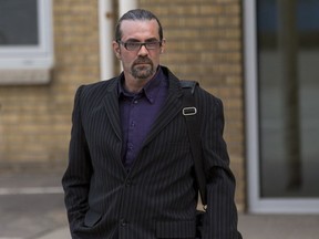 Gabriel Joseph Faucher, who is on trial for manslaughter, leaves the Court of Queens Bench in Saskatoon, SK on Wednesday, April 25, 2018. Faucher is accused of causing the death of his 36-year-old girlfriend, Beverly Littlecrow.