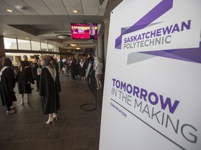 Saskatchewan Polytechnic graduates wait in the lobby of TCU Place prior to convocation in Saskatoon, SK on Friday, May 26, 2017.