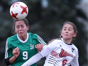 Two-sport athlete Julie Labach, left, a member of both the U of S Huskies' soccer and track teams, was named Huskies' top female athlete on Friday
