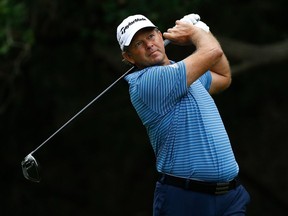 Retief Goosen plays his shot from the 14th tee during this year's Valero Texas Open.
