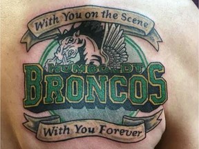 Mark Antonichuk's first tattoo honours the Humboldt Broncos. Vivid Ink Studios in Stoughton insisted he not pay for the work.