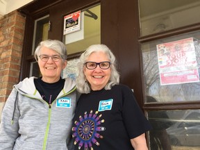 Jan Harvey and Erin Shoemaker are members of the OUTSaskatoon Coffee Row group for LGBTQ seniors and participated in the group's Share Your Story event in Saskatoon on April 20, 2018. (Erin Petrow/ Saskatoon StarPhoenix)
