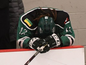 Kianna Dietz and the Saskatoon Stars suffered a heart-breaking 2-1 loss in the 2018 Esso Cup final Saturday at Bridgewater, N.S. For the Stars, it was their first loss since January 7. (Ivan Tam photo/Saskatoon StarPhoenix)