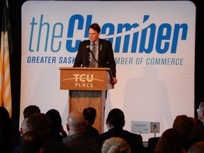 Saskatoon Mayor Charlie Clark gave his annual state of the city address at TCU Place in Saskatoon on Tuesday, April 17, 2018. Jeff Losie/Saskatoon StarPhoenix