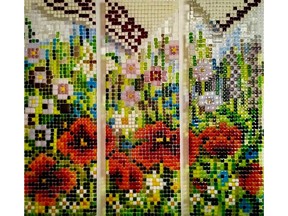 Garden Riot Triptych by Patricia Tmykiw is on display at the Ukrainian Museum of Canada.