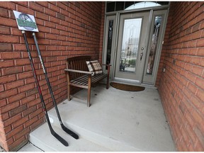 WINDSOR, ON. APRIL 9, 2018. --  Like many families across Canada, the Wladarski household in LaSalle, ON. placed hockey sticks on their front porch to remember to victims of the tragic Humboldt bus accident. Erin Wladarski's father played for the Humboldt Junior team in 1947-48.
