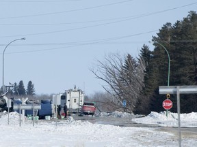 The wreckage of a fatal crash outside of Tisdale, Sask. is seen Saturday, April, 7, 2018. Investigators are still trying to piece together what happened when a tractor-trailer collided with a hockey team bus at a Saskatchewan highway intersection in a horrific crash that killed 15 people, including players and the coach of the Humboldt Broncos.THE CANADIAN PRESS/Jonathan Hayward ORG XMIT: JOHV140