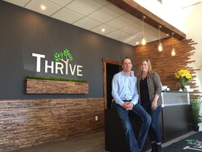 Daniel Acton and Karen Sharpe inside their new business Thrive Hearing Solutions in Saskatoon on April 19, 2018. (Erin Petrow/ Saskatoon StarPhoenix)