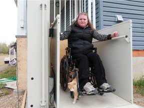 Bernie Leuschen lost her Workers Compensation Board coverage and is appealing the decision so she can keep her wheelchair and lift at her home outside Saskatoon.