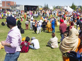 Attendants gather during a Sikh parade celebrating Vaisakhi at Wallace Park in Saskatoon, SK on Saturday, May 27, 2017.