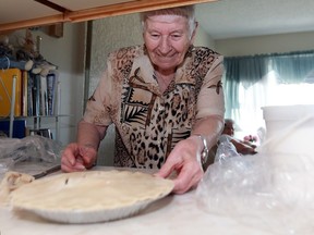 SASKATOON, SK - June Quittenbaum helps make pies in Pat Trask's kitchen which are being donated with the proceeds going to STARS because of the Humboldt tragedy in Saskatoon, Sask. on May 29, 2018.