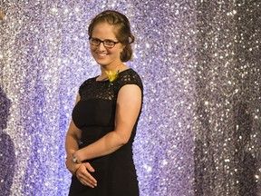 Andrea Hill winner of the "29 and under"  award during the Women of Distinction awards at TCU Place in Saskatoon, SK on Thursday, May 31, 2018.