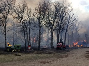 The Saskatoon Fire Department was called to a grass fire out of town near Auction Mart Road on Saturday, May 5, 2018. The Dalmeny Fire Department and Martensville Fire Departments also responded to the fire, which had originated as a controlled burn but quickly became unmanageable. (Saskatoon Fire Department Photos)