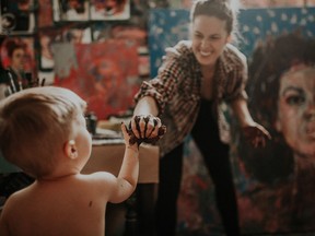 Brandi Hofer and her son Gus collaborated in a 44-painting art show.