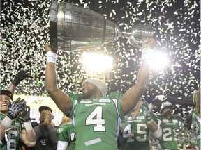 Former Riders quarterback Darian Durant, shown here celebrating the 2013 Grey Cup victory, announced his retirement on Friday.