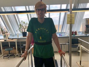 Xavier Labelle, who survived the April 6, 2018 Humboldt Broncos bus crash, continues to undergo physiotherapy at Saskatoon City Hospital. (Photo courtesy Tanya Labelle)