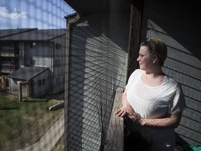 Starla Applegate, sister of Tyler Applegate who was fatally shot in July 2017 looks outside her deck in Saskatoon, SK on Tuesday, May 15, 2018.