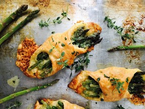 Asparagus and brie bundles.