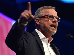 Brad Wall, former Premier of Saskatchewan speaking at the United Conservative Party's 2018 Annual General Meeting and founding convention in Red Deer, May 5, 2018.