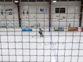 Humboldt Broncos bus crash survivor Brayden Camrud during some ice time at Harold Latrace Arena in Saskatoon, SK on Monday, June 4, 2018. Camrud continues his recovery and is training for next year's SJHL hockey season.