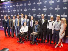 Surviving members of the Humboldt Broncos on the red carpet prior to the NHL awards at the Hard Rock Hotel in Las Vegas, Nev., on Wednesday, June 20, 2018.