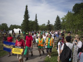 A file photo of the Rock Your Roots Walk for Reconciliation held during the National Indigenous Peoples Day event at Saskatoon's Victoria Park. Celebrations are moving online for 2020 due to the COVID-19 pandemic.