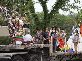 Participants in the Saskatoon Pride Parade held downtown in Saskatoon on Saturday, June 23, 2018.