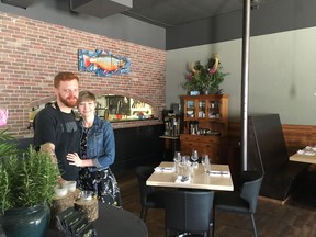 Beth Rogers and Thayne Robstad inside their new restaurant Hearth, which places a heavy emphasis on sourcing local ingredients to give their guests the full prairie experience in Saskatoon on June 21, 2018. (Erin Petrow/ Saskatoon StarPhoenix)