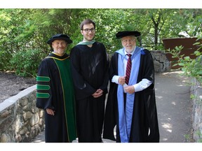 (from left to right) Geoffrey, Kevin, and James Koehler all celebrated convocation in robes in Saskatoon, Sask. on Tuesday, June 5, 2018. Geoffrey is an adjunct professor in environmental science at the University of Saskatchewan, Kevin graduated with a BA in computer science, and James is a professor emeritus, after being a professor in physics and engineering physics for 30 years.
