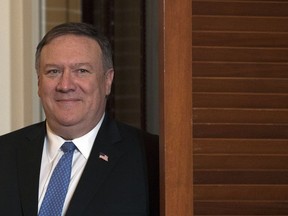 US Secretary of State Mike Pompeo arrives for a meeting with Jordanian King Abdullah II Ibn Al Hussein during a working luncheon at the US State Department in Washington, DC on June 22, 2018.
