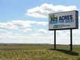An electronic sign advertises land available for purchase at the Global Transportation Hub west of Regina on June 30, 2016.