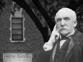 A composite photo shows Nicholas Flood Davin and the school for which he is named.