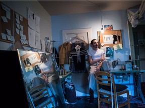 Metis fashion designer Evan Ducharme, who will show his collection at Indigenous Fashion Week Toronto, poses for a photograph at his studio in Vancouver, on Tuesday May 29, 2018.