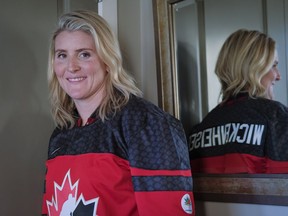 Four time Olympic gold medalist Hayley Wickenheiser poses for a portrait in Calgary, Alta., Wednesday, Jan. 11, 2017.