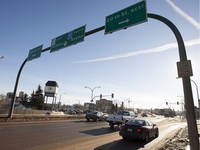 A City of Saskatoon report is proposing raised cycling tracks and one fewer lane for motorized traffic in its long-awaited Imagine Idylwyld plan for Idylwyld Drive, seen here in January of 2014.