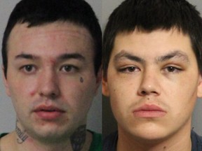 Damien Anderson, left, and Jeremy Gardiner, are wanted by police in connection to numerous alleged offences, including assault with a weapon and possession of a controlled substance for the purpose of trafficking.