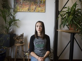 Cierra Sieben-Chuback, who is 23, about to graduate university and the only private Saskatoon entrepreneur to win a weed retail permit sits at Drift Cafe in Saskatoon, SK on Friday, June 1, 2018.