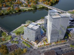 Renderings of the Nutrien Tower, planned for the north side of the River Landing development in Saskatoon, which is expected to be Saskatchewan's tallest office building when it is completed in 2021. Photos supplied to the Saskatoon StarPhoenix by: Nutrien Ltd.