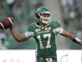 The Riders aren't saying if Zach Collaros (17) or Brandon Bridge will be the starting quarterback on Friday.