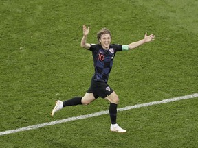 Croatia's Luka Modric celebrates after scoring his side's second goal against Argentina during 2018 World Cup action in the Nizhny Novgorod stadium in Nizhny Novgorod, Russia, Thursday, June 21, 2018.