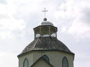 Sanctum of the Settlers Church of the Holy Trinity RM245 by Lloyd and Rose Virag is on display at the Ukrainian Museum of Canada.